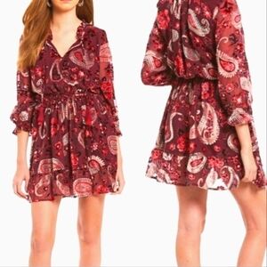 Chelsea & Violet boho burnout purple maroon floral paisley print dress S- Med